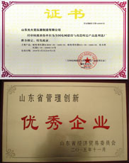 梅州变压器厂家优秀管理企业证书